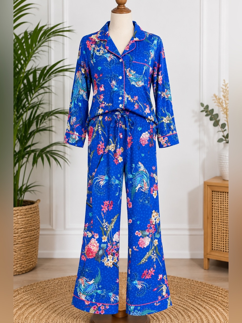 Johnny Was Revive PJ set with colorful birds & florals XL